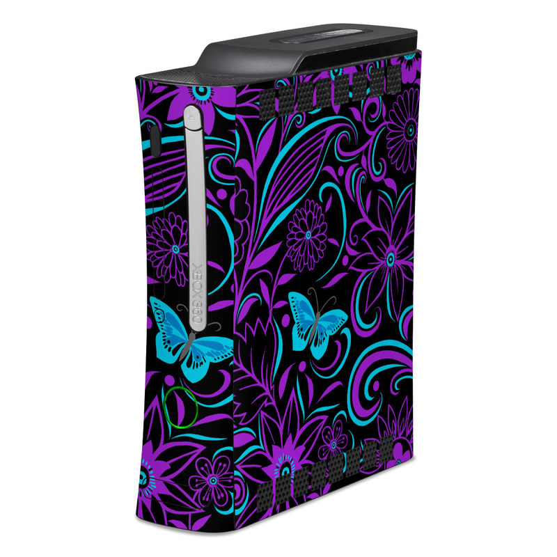 Old Xbox 360 Skin design of Pattern, Purple, Violet, Turquoise, Teal, Design, Floral design, Visual arts, Magenta, Motif, with black, purple, blue colors