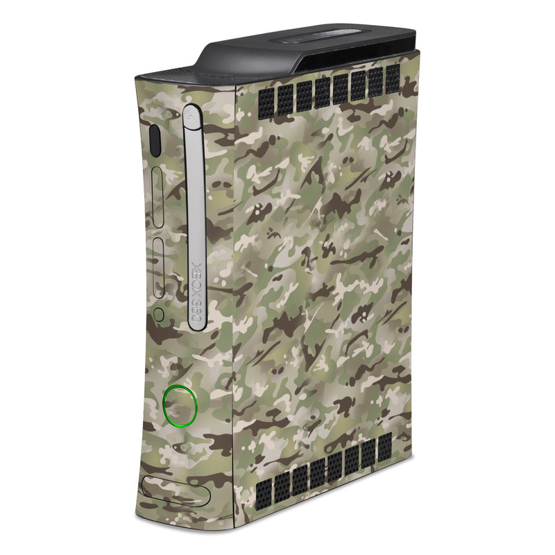 Old Xbox 360 Skin design of Military camouflage, Camouflage, Pattern, Clothing, Uniform, Design, Military uniform, Bed sheet, with gray, green, black, red colors