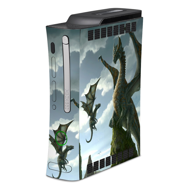 Old Xbox 360 Skin design of Dragon, Cg artwork, Fictional character, Mythical creature, Mythology, Extinction, Cryptid, Illustration, Games, Massively multiplayer online role-playing game, with black, gray, blue, white, purple colors