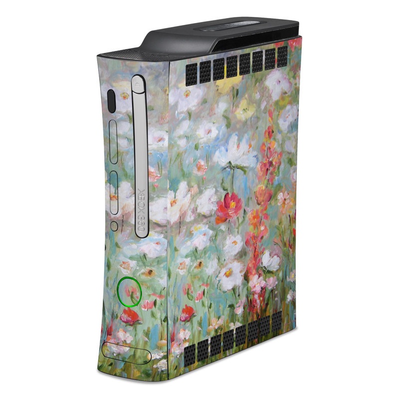 Old Xbox 360 Skin design of Flower, Painting, Watercolor paint, Plant, Modern art, Wildflower, Botany, Meadow, Acrylic paint, Flowering plant, with gray, black, green, red, blue colors