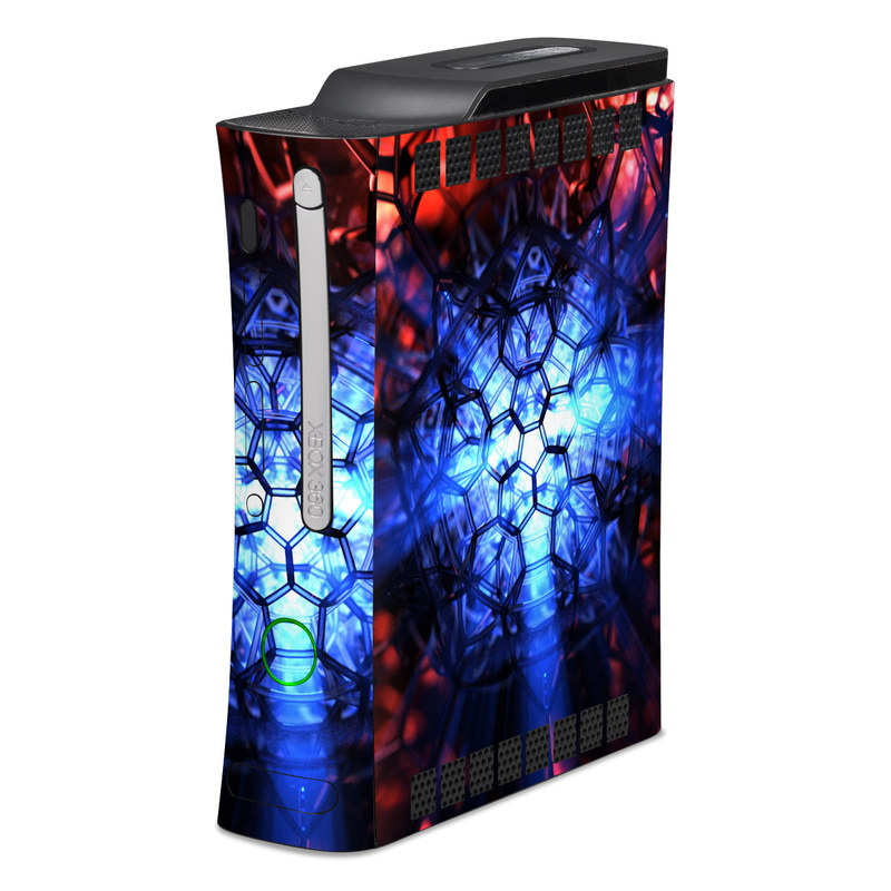 Old Xbox 360 Skin design of Blue, Fractal art, Red, Light, Pattern, Lighting, Art, Kaleidoscope, Design, Psychedelic art, with black, blue, red colors