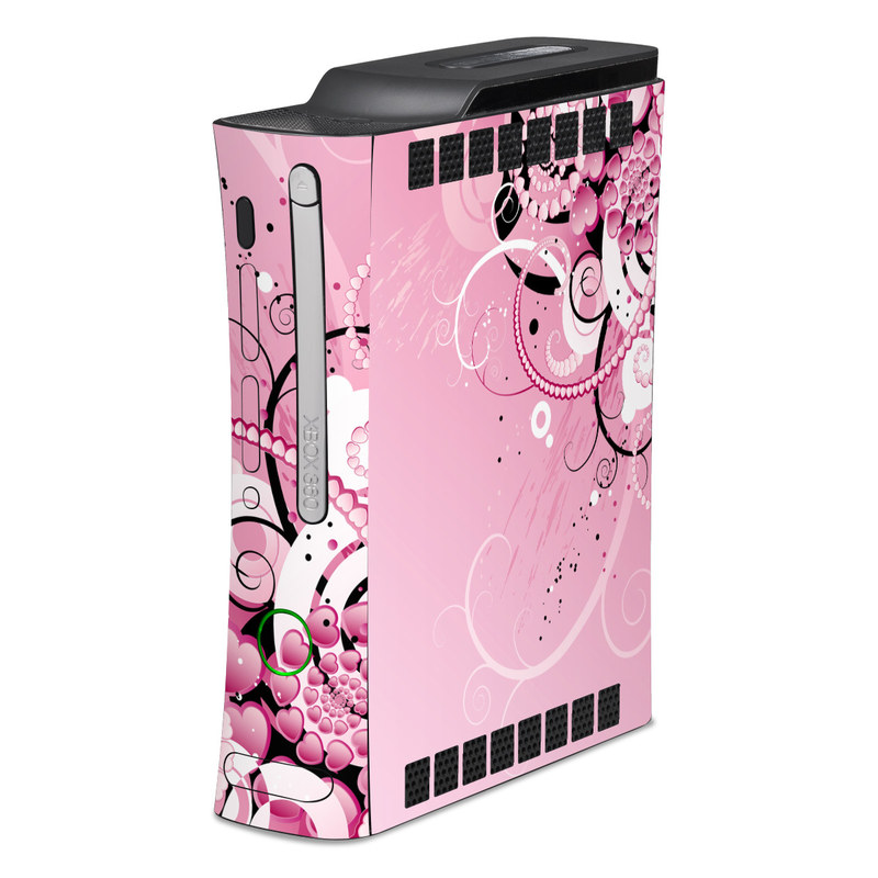 Old Xbox 360 Skin design of Pink, Floral design, Graphic design, Text, Design, Flower Arranging, Pattern, Illustration, Flower, Floristry, with pink, gray, black, white, purple, red colors
