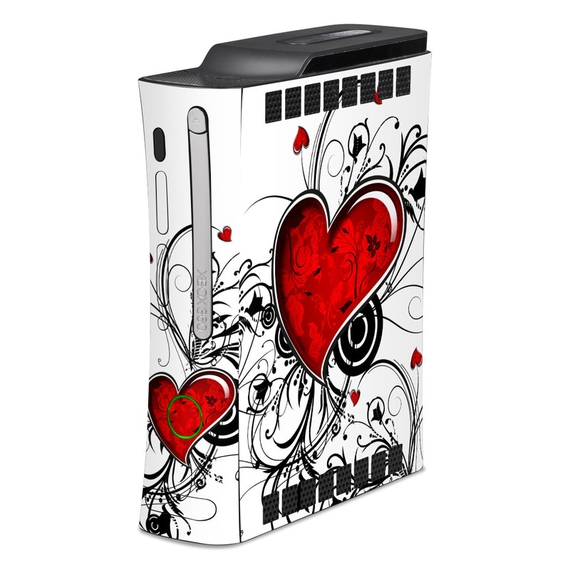 Old Xbox 360 Skin design of Heart, Line art, Love, Clip art, Plant, Graphic design, Illustration, with white, gray, black, red colors