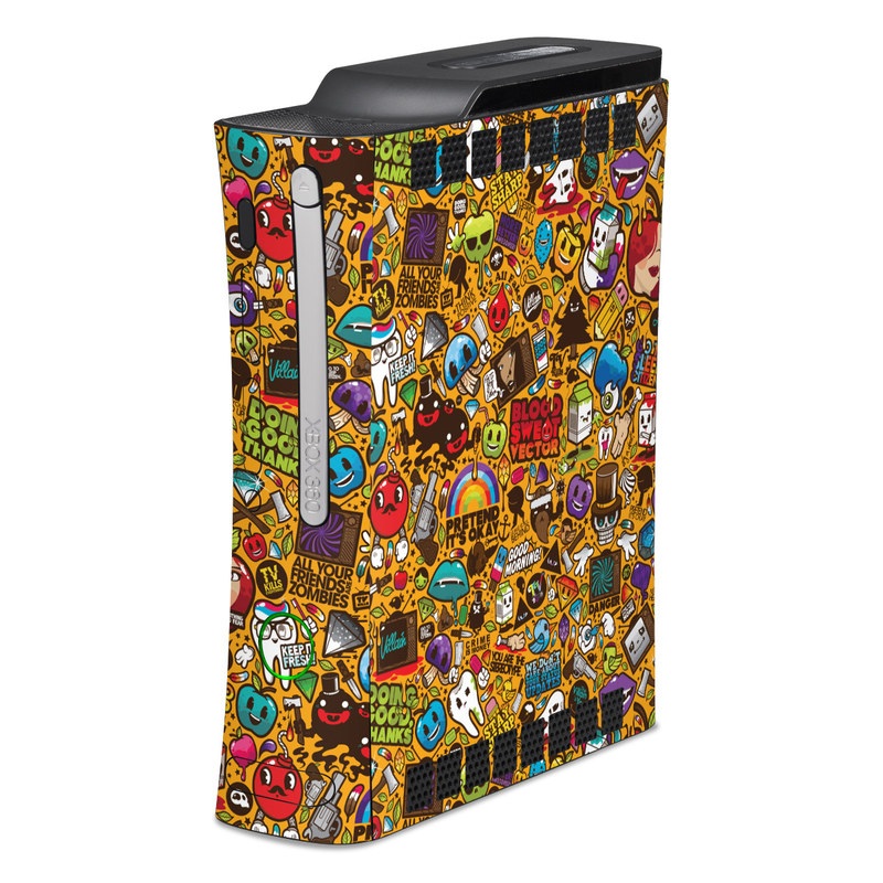 Old Xbox 360 Skin design of Pattern, Psychedelic art, Visual arts, Art, Design, Illustration, Graphic design, Doodle, with black, green, red, gray, orange, blue colors