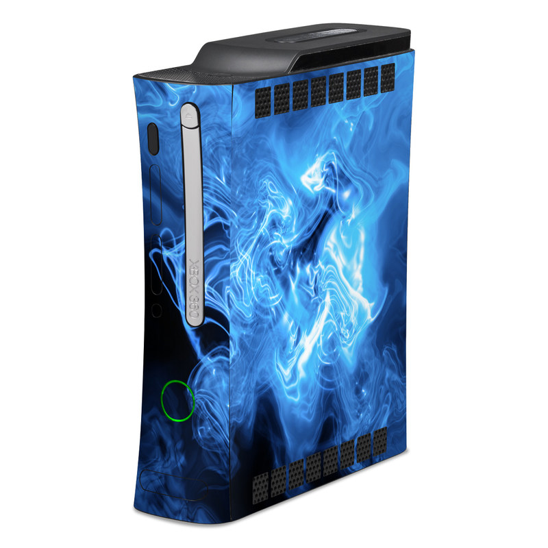 Old Xbox 360 Skin design of Blue, Water, Electric blue, Organism, Pattern, Smoke, Liquid, Art with blue, black, purple colors