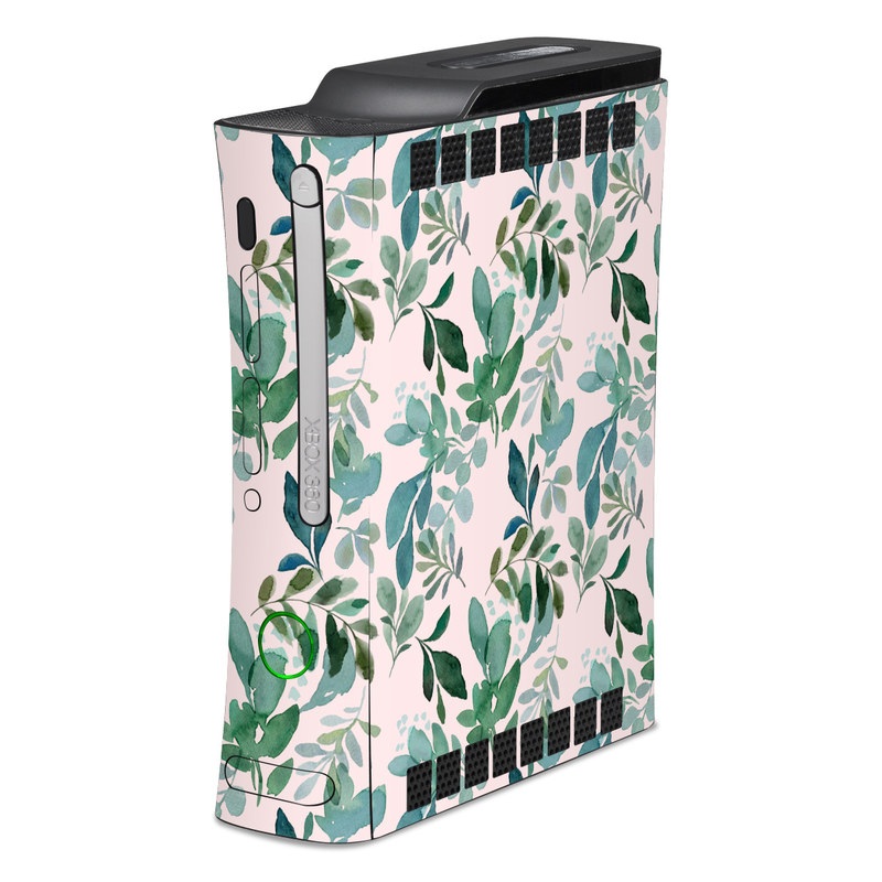 Old Xbox 360 Skin design of Pattern, Green, Leaf, Design, Plant, Tree, Military camouflage, with white, green, blue colors