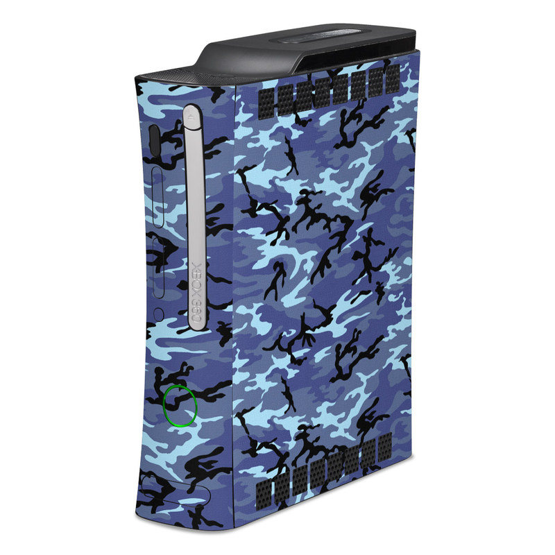 Old Xbox 360 Skin design of Military camouflage, Pattern, Blue, Aqua, Teal, Design, Camouflage, Textile, Uniform, with blue, black, gray, purple colors