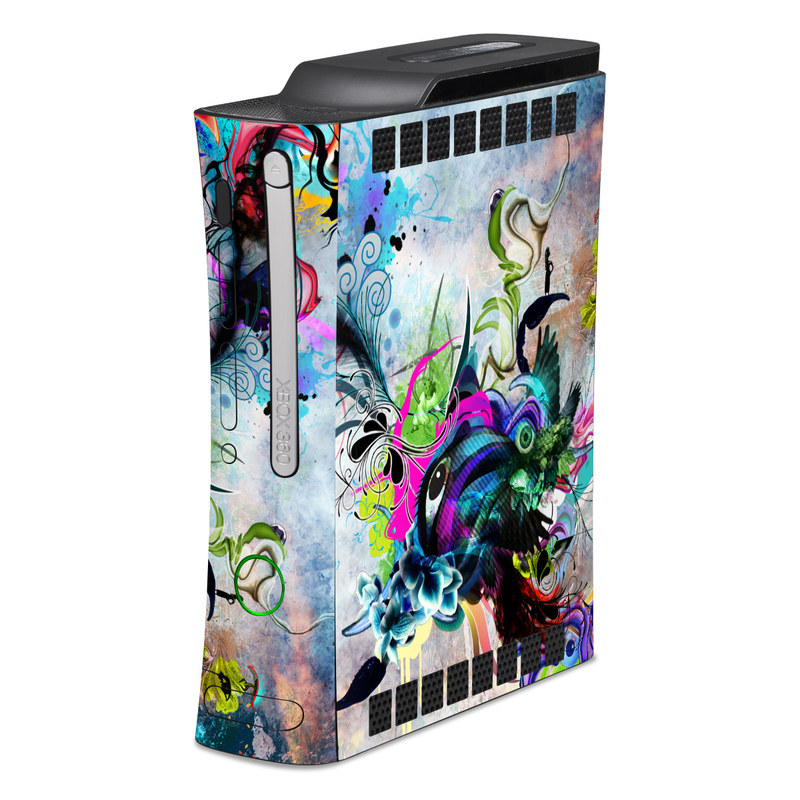 Old Xbox 360 Skin design of Graphic design, Psychedelic art, Art, Illustration, Purple, Visual arts, Graffiti, Street art, Design, Painting, with gray, black, blue, green, purple colors