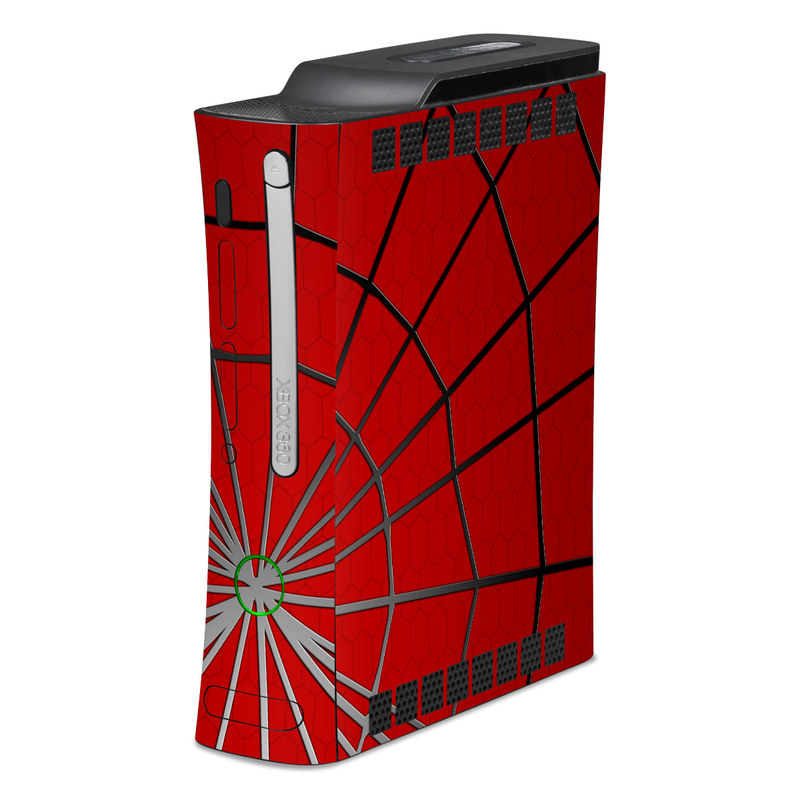 Old Xbox 360 Skin design of Red, Symmetry, Circle, Pattern, Line, with red, black, gray colors