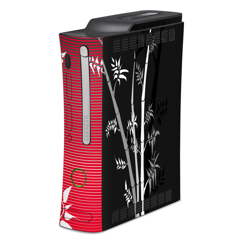 Old Xbox 360 Skin design of Tree, Branch, Plant, Graphic design, Bamboo, Illustration, Plant stem, Black-and-white, with black, red, gray, white colors