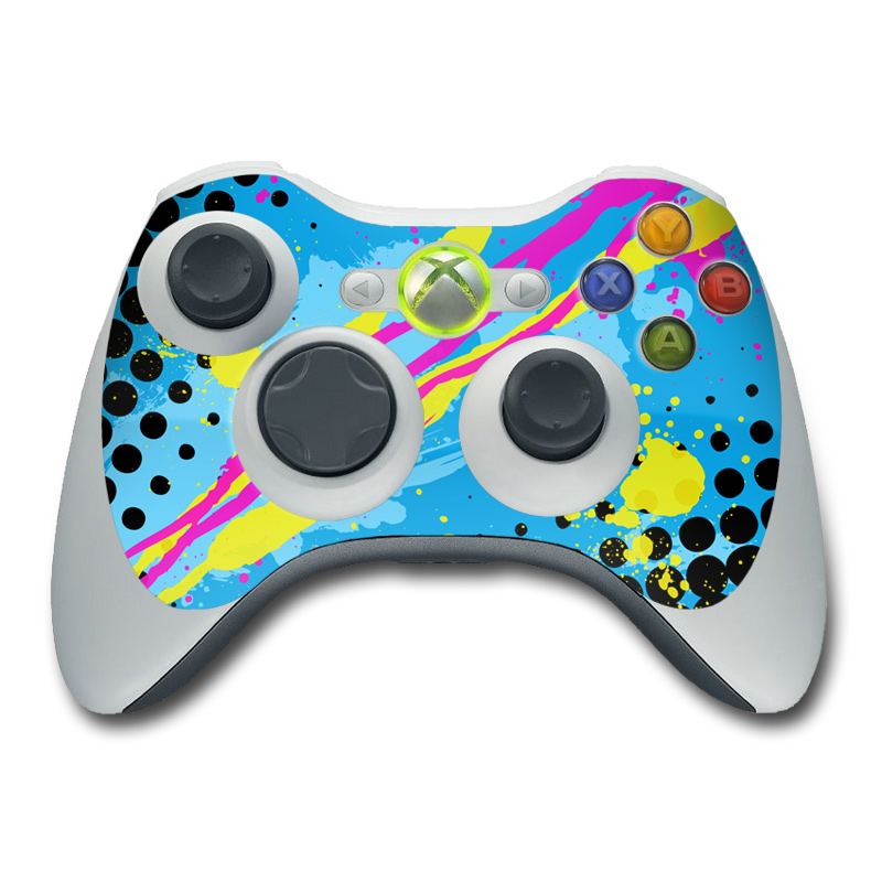Xbox 360 Controller Skin design of Blue, Colorfulness, Graphic design, Pattern, Water, Line, Design, Graphics, Illustration, Visual arts, with blue, black, yellow, pink colors