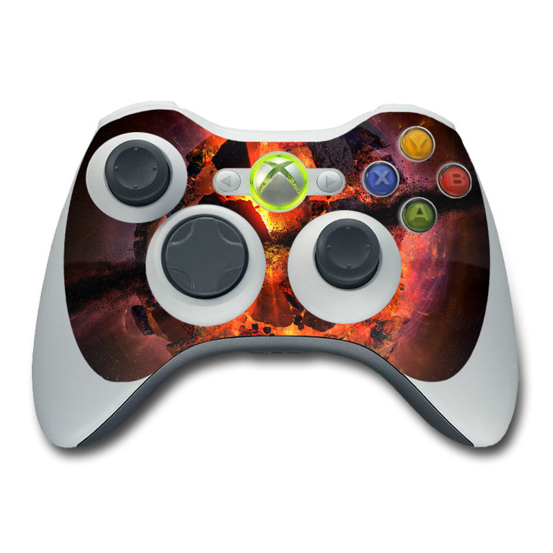 Xbox 360 Controller Skin design of Flame, Heat, Fire, Space, Atmosphere, Charcoal, Explosion, Geological phenomenon, Ash, Graphics, with black, red colors