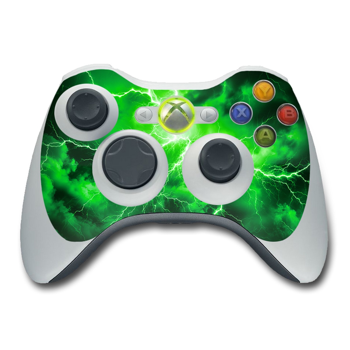 Xbox 360 Controller Skin design of Water, Atmosphere, Thunder, Light, Green, Sky, Natural environment, Natural landscape, Electricity, Organism, with black, green colors