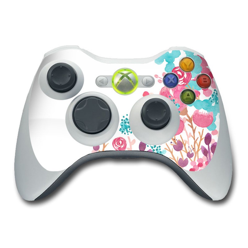 Xbox 360 Controller Skin design of Pink, Pattern, Design, Illustration, Clip art, Plant, Graphics, Art, with white, pink, purple, blue, red colors