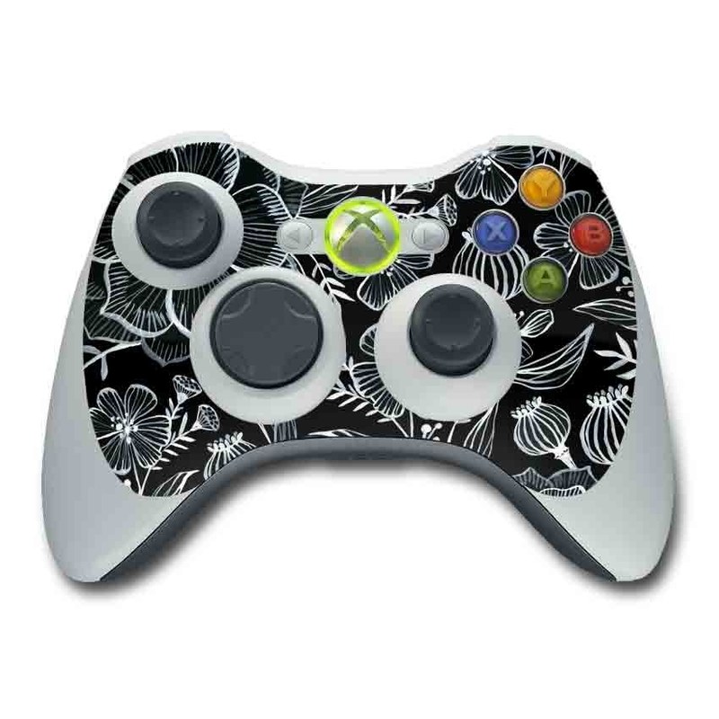 Xbox 360 Controller Skin design of Pattern, Black-and-white, Flower, Monochrome photography, Plant, Design, Monochrome, Botany, Wildflower, Visual arts, with black, white colors