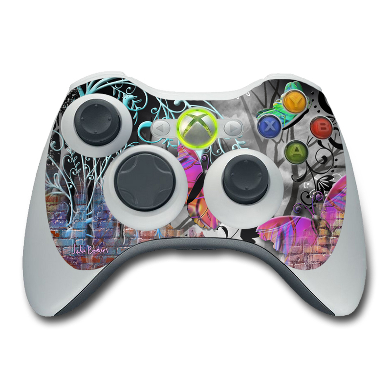 Xbox 360 Controller Skin design of Purple, Graphic design, Art, Pattern, Graffiti, Organism, Street art, Wall, Font, Illustration, with red, black, gray, purple, orange, blue, green colors