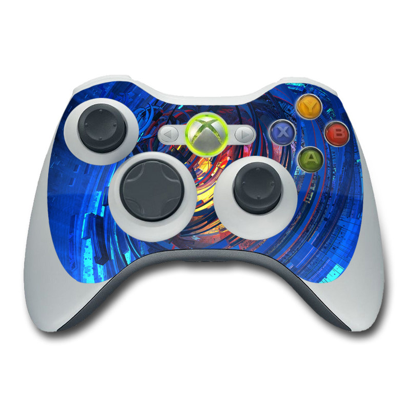 Xbox 360 Controller Skin design of Blue, Water, Circle, Vortex, Electric blue, Wave, Liquid, Graphics, Pattern, Colorfulness, with blue, orange, yellow colors