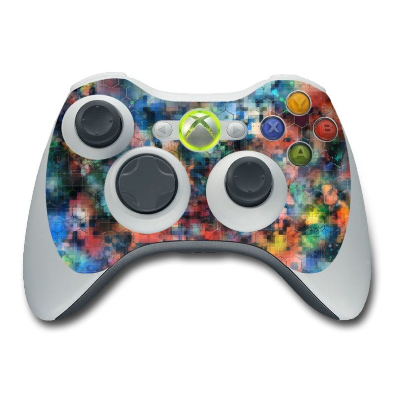Xbox 360 Controller Skin design of Blue, Colorfulness, Pattern, Psychedelic art, Art, Sky, Design, Textile, Dye, Modern art, with black, blue, red, gray, green colors