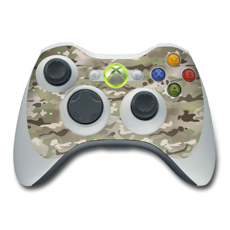 Xbox 360 Controller Skin design of Military camouflage, Camouflage, Pattern, Clothing, Uniform, Design, Military uniform, Bed sheet, with gray, green, black, red colors