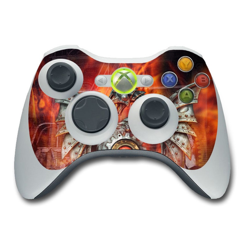 Xbox 360 Controller Skin design of Dragon, Demon, Cg artwork, Illustration, Fictional character, Fractal art, Flame, Art, Mythology, Supernatural creature, with red, black, orange, pink, green colors