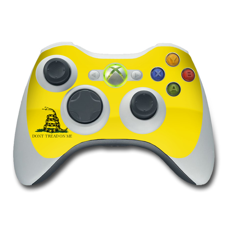 Xbox 360 Controller Skin design of Yellow, Font, Logo, Graphics, Illustration, with orange, black, green colors