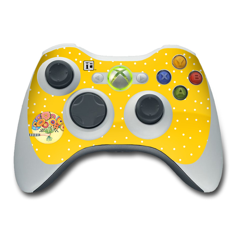 Xbox 360 Controller Skin design of Circle, Illustration, Clip art, Plant, with orange, yellow, pink, gray, green, black colors
