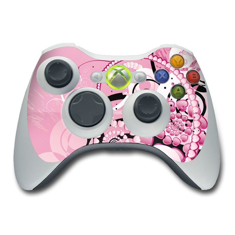 Xbox 360 Controller Skin design of Pink, Floral design, Graphic design, Text, Design, Flower Arranging, Pattern, Illustration, Flower, Floristry, with pink, gray, black, white, purple, red colors