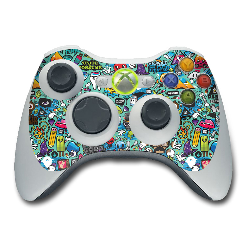 Xbox 360 Controller Skin design of Cartoon, Art, Pattern, Design, Illustration, Visual arts, Doodle, Psychedelic art, with black, blue, gray, red, green colors