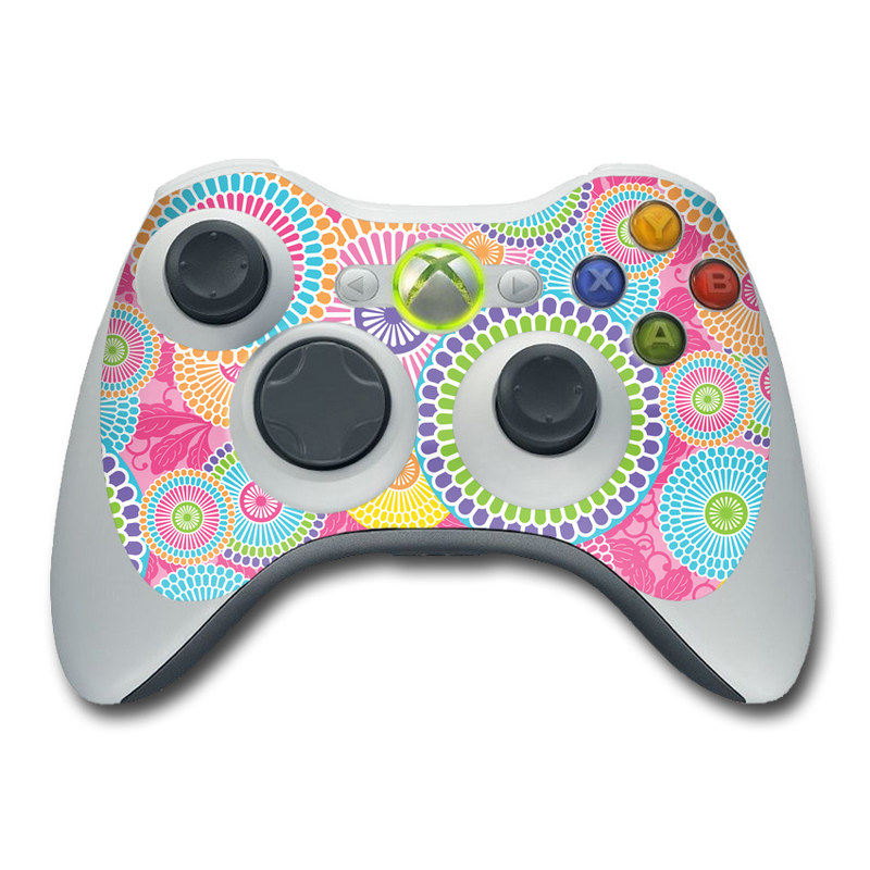 Xbox 360 Controller Skin design of Pattern, Circle, Textile, Design, Visual arts, Wrapping paper, with gray, pink, purple, orange, blue, green colors