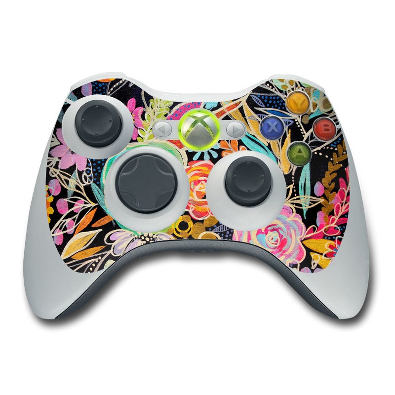 Xbox 360 Controller Skin design of Pattern, Floral design, Design, Textile, Visual arts, Art, Graphic design, Psychedelic art, Plant, with black, gray, green, red, blue colors