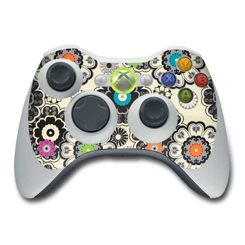Xbox 360 Controller Skin design of Pattern, Circle, Design, Visual arts, Floral design, Textile, Psychedelic art, Art, Plant, with gray, black, pink, green, purple colors