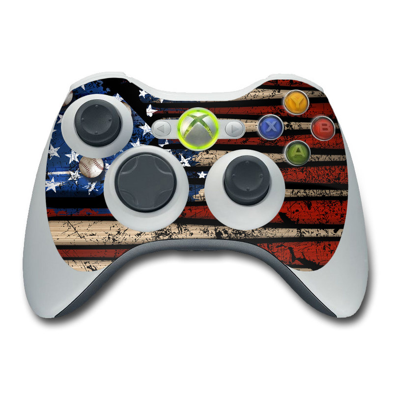 Xbox 360 Controller Skin design of Baseball bat, Baseball equipment, with black, red, gray, green, blue colors