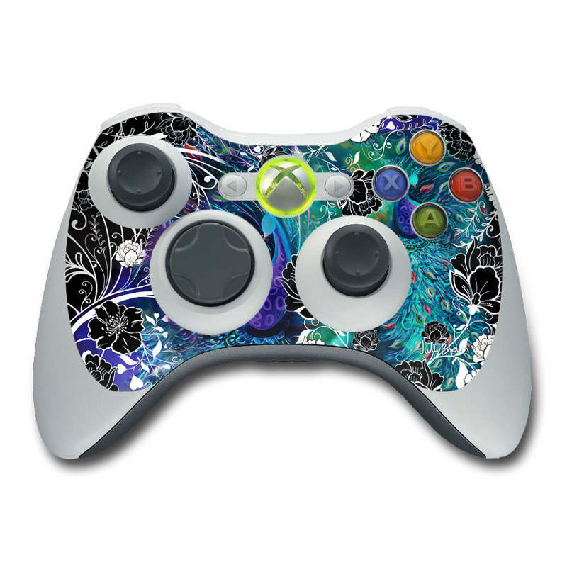 Xbox 360 Controller Skin design of Pattern, Psychedelic art, Organism, Turquoise, Purple, Graphic design, Art, Design, Illustration, Fractal art, with black, blue, gray, green, white colors