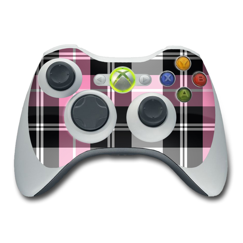 Xbox 360 Controller Skin design of Plaid, Tartan, Pattern, Pink, Purple, Violet, Line, Textile, Magenta, Design, with black, gray, pink, red, white, purple colors