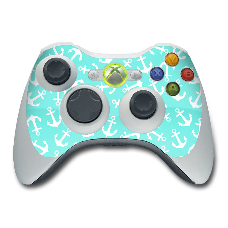 Xbox 360 Controller Skin design of Text, Turquoise, Aqua, Font, Teal, Pattern, Line, Design, Illustration, with gray, white, blue, green colors