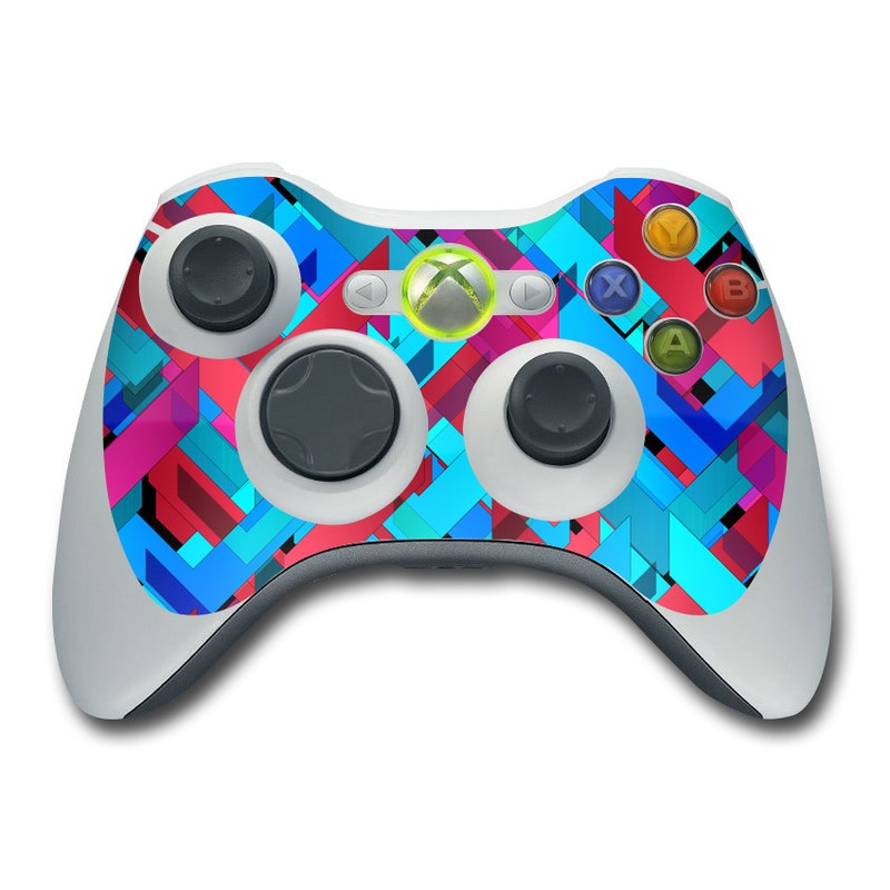 Xbox 360 Controller Skin design of Pattern, Turquoise, Line, Teal, Magenta, Design, Textile, Symmetry, Colorfulness, with blue, red, purple, black colors