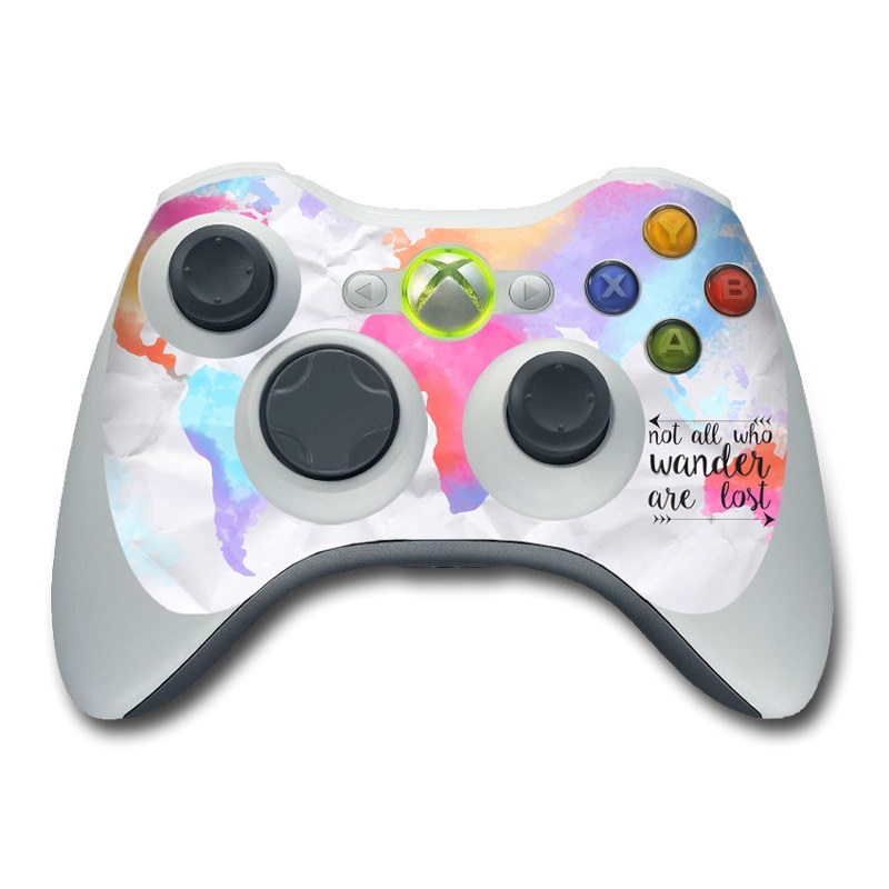 Xbox 360 Controller Skin design of Font, Text, Calligraphy, Graphics, with black, white, orange, pink, red, blue, purple, yellow colors