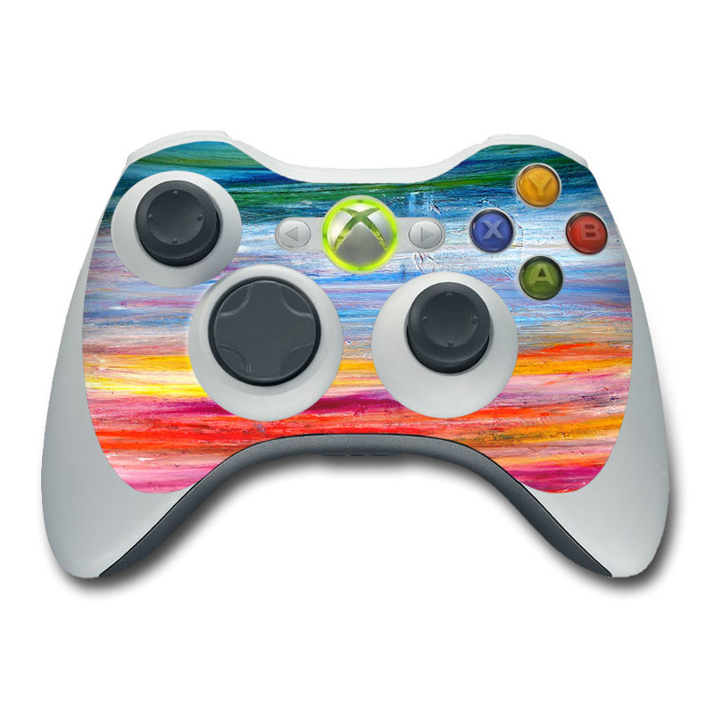 Xbox 360 Controller Skin design of Sky, Painting, Acrylic paint, Modern art, Watercolor paint, Art, Horizon, Paint, Visual arts, Wave, with gray, blue, red, black, pink colors