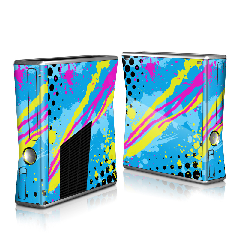 Xbox 360 S Skin design of Blue, Colorfulness, Graphic design, Pattern, Water, Line, Design, Graphics, Illustration, Visual arts, with blue, black, yellow, pink colors