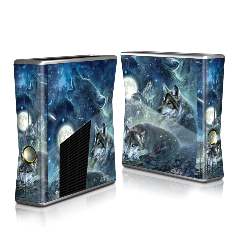 Xbox 360 S Skin design of Cg artwork, Fictional character, Darkness, Werewolf, Illustration, Wolf, Mythical creature, Graphic design, Dragon, Mythology, with black, blue, gray, white colors