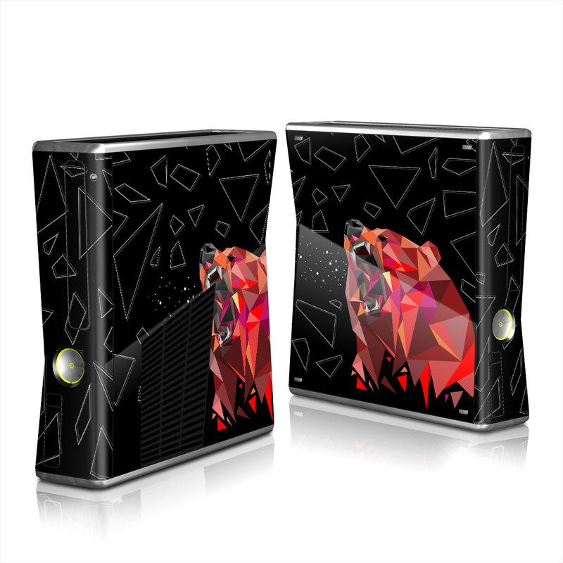 Xbox 360 S Skin design of Graphic design, Triangle, Font, Illustration, Design, Art, Visual arts, Graphics, Pattern, Space, with black, red colors