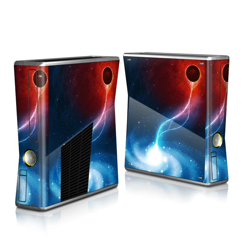 Xbox 360 S Skin design of Outer space, Atmosphere, Astronomical object, Universe, Space, Sky, Planet, Astronomy, Celestial event, Galaxy, with blue, red, black colors