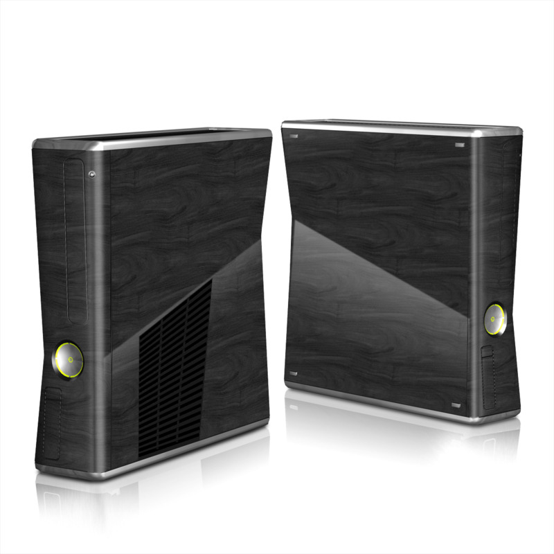 Xbox 360 S Skin design of Black, Brown, Wood, Grey, Flooring, Floor, Laminate flooring, Wood flooring, with black colors