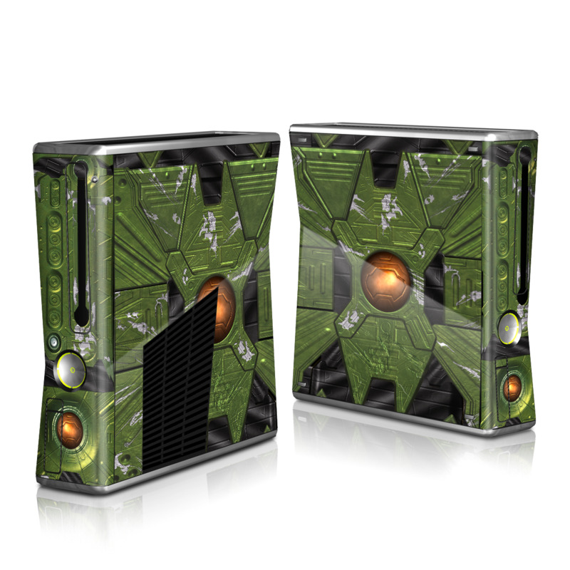Xbox 360 S Skin design of Green, Fictional character, Games, Fiction, Pc game, Illustration, Strategy video game, Digital compositing, Art, Screenshot, with green, yellow, orange, black colors