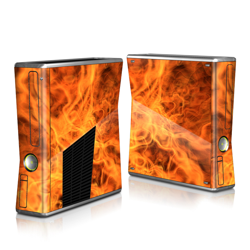 Xbox 360 S Skin design of Flame, Fire, Heat, Orange with red, orange, black colors