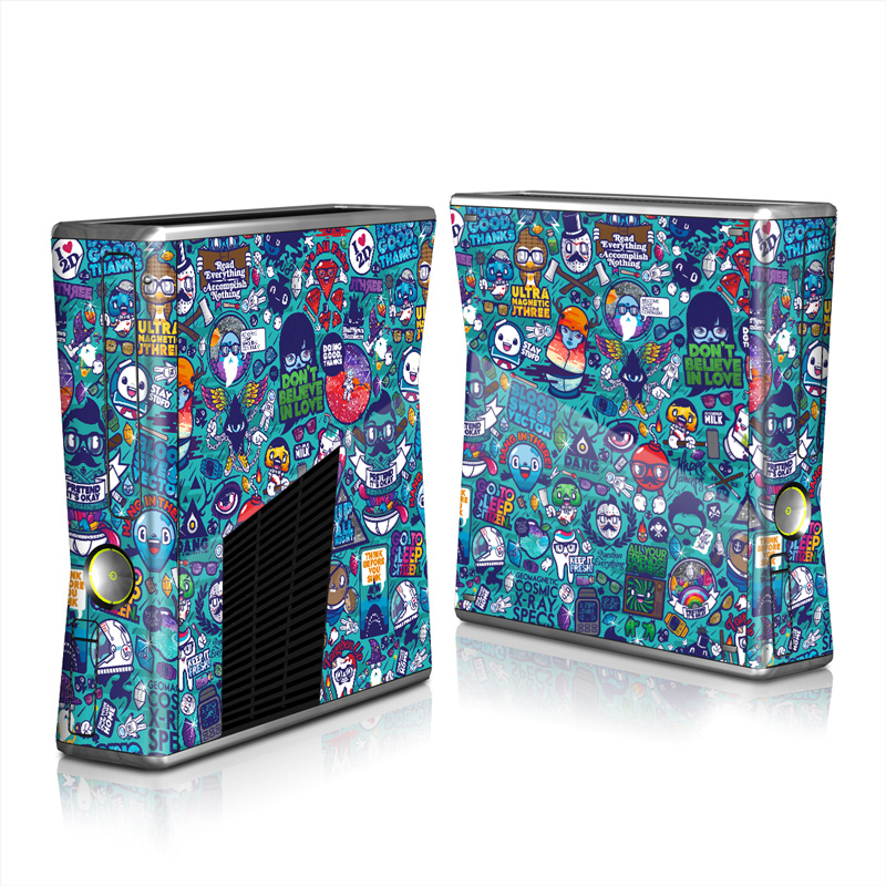 Xbox 360 S Skin design of Art, Visual arts, Illustration, Graphic design, Psychedelic art, with blue, black, gray, red, green colors