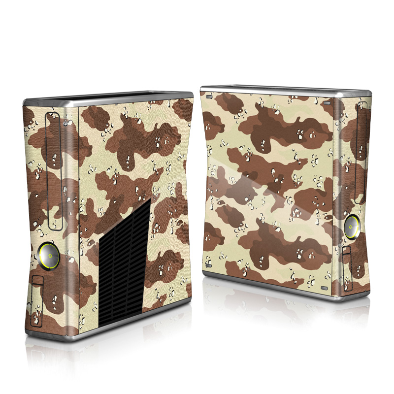 Xbox 360 S Skin design of Military camouflage, Brown, Pattern, Design, Camouflage, Textile, Beige, Illustration, Uniform, Metal, with gray, red, black, green colors