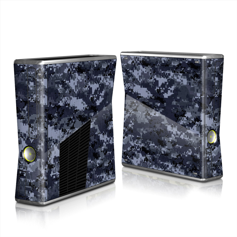 Xbox 360 S Skin design of Military camouflage, Black, Pattern, Blue, Camouflage, Design, Uniform, Textile, Black-and-white, Space, with black, gray, blue colors