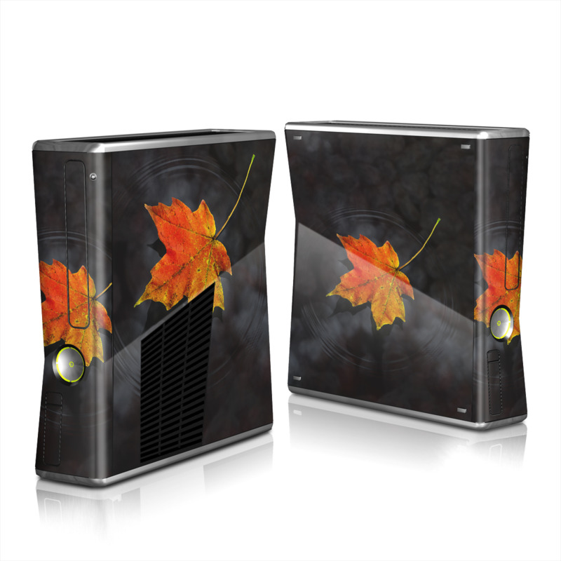Xbox 360 S Skin design of Leaf, Maple leaf, Tree, Black maple, Sky, Yellow, Deciduous, Orange, Autumn, Red, with black, red, green colors