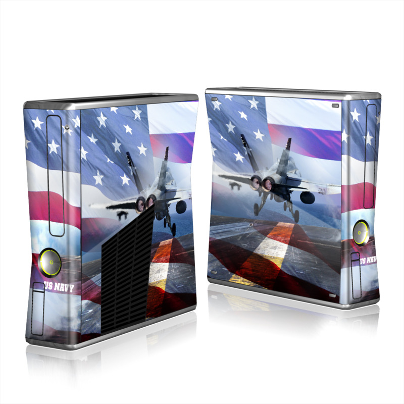 Xbox 360 S Skin design of Airplane, Aircraft, Aviation, Vehicle, Airline, Aerospace engineering, Air travel, Air force, Sky, Flight, with gray, black, blue, purple colors